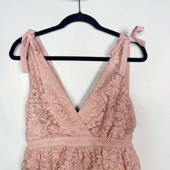 Bardot 6 Dusty Rose Pink Roxie Tiered Layered Lace Dress Shoulder Tie Cocktail - Picture 3 of 14